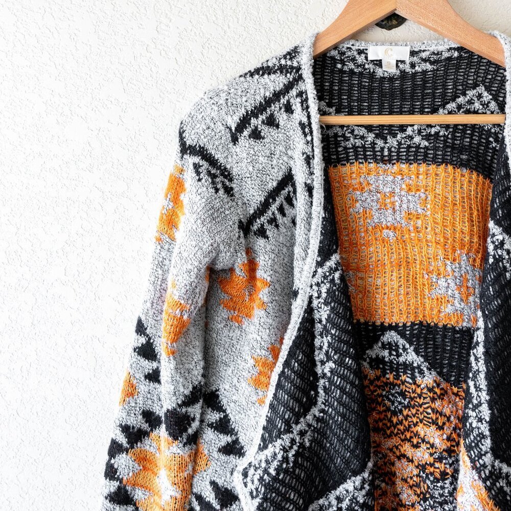 Charming Charlie Tribal Aztec Knit Cardigan Size Small Open Front Drape Sweater - Picture 4 of 8